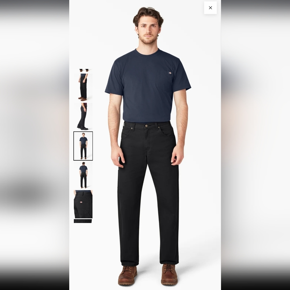 Dickie's Relaxed Fit Heavyweight Duck Carpenter Pants Rinsed Black 34x32 NWT - Picture 2 of 10
